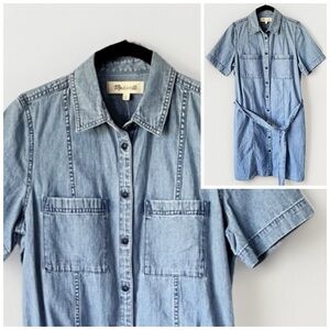 Madewell NEW Denim Seamed Courier Tie-Waist Shirtdress Pockets Size Small NWT